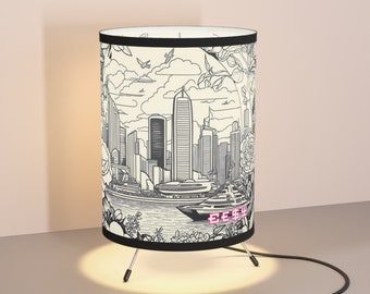 The Watts Up Easy Lamp in Pink / High Res printed shade fluorescent, incandescent, or LED bulbs. US\CA plug Pink Ohms.