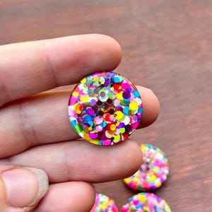 Confetti Sparkle Resin Buttons – 4 Pack | 1 Inch (25mm) Handmade Colorful Glitter Buttons for Sewing, Crafts, or Embellishments