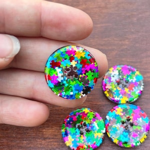 Neon Puzzle Piece Resin Buttons – 4 Pack | 1 Inch (25mm) Handmade Bright Rainbow Buttons for Crafts, Sewing, or DIY Projects