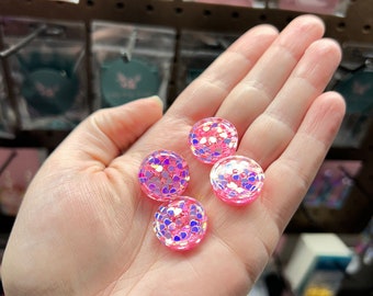 Buttons - Handmade Girly Pink/Purple Iridescent Heart Resin Buttons for Sewing (4 buttons) 0.8 inches