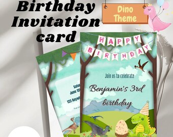 Carte d'invitation d'anniversaire sur le thème des dinosaures