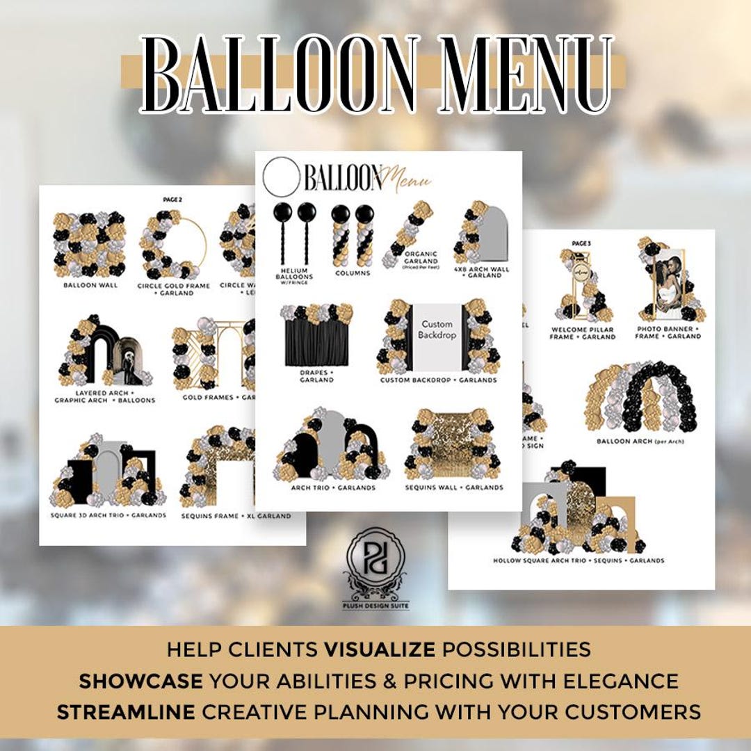 Custom Balloon Menu CELEBRATION - Pre-designed Balloon Menu & Mockups (digital Download) - Etsy