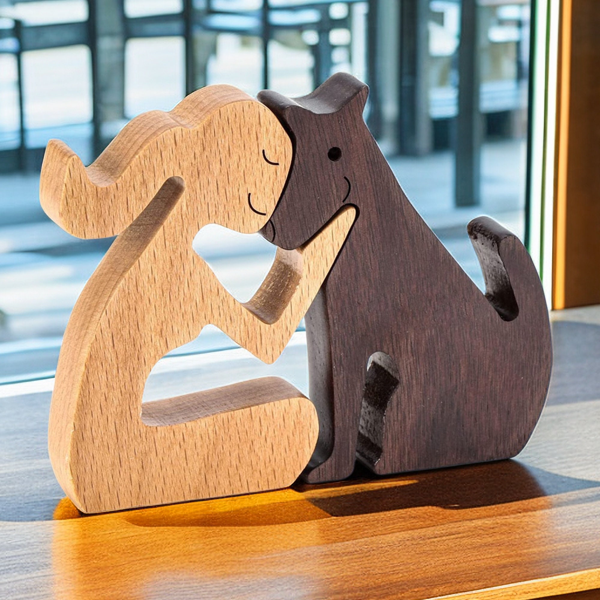 Personalized Hand Crafted Girl and Dog Wooden sculpture ,Women and Dog Carvings Memorial Gifts Dog Statues Home Decor ,Dog Lover Gifts
