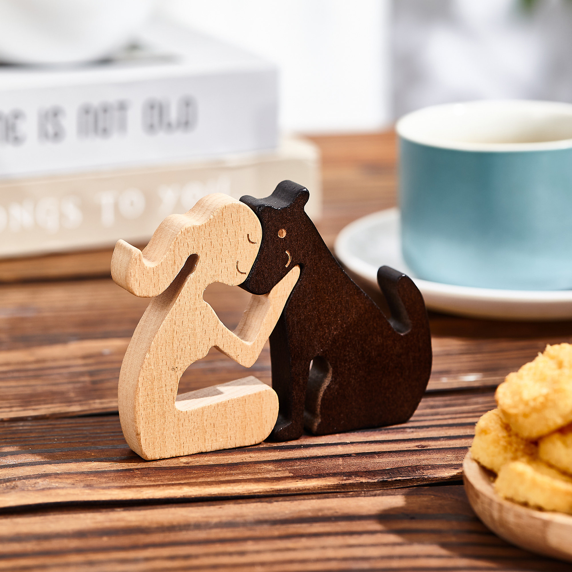 Personalized Hand Crafted Girl and Dog Wooden sculpture ,Women and Dog Carvings Memorial Gifts Dog Statues Home Decor ,Dog Lover Gifts