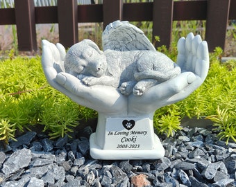 Personalized Angel Dog Memorial Statue, Resting in Peace in God's Hands, Pet Dog Memorial Grave Marker Stone, Gift to Remember A Lost Pet