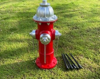 Fake Fire Hydrant for Dogs to Peed on,Dog Fire Hydrant Pee Post with 4 Stakes,14.5" Backyard Decor Outdoor Statues Firefighter Gifts for Men