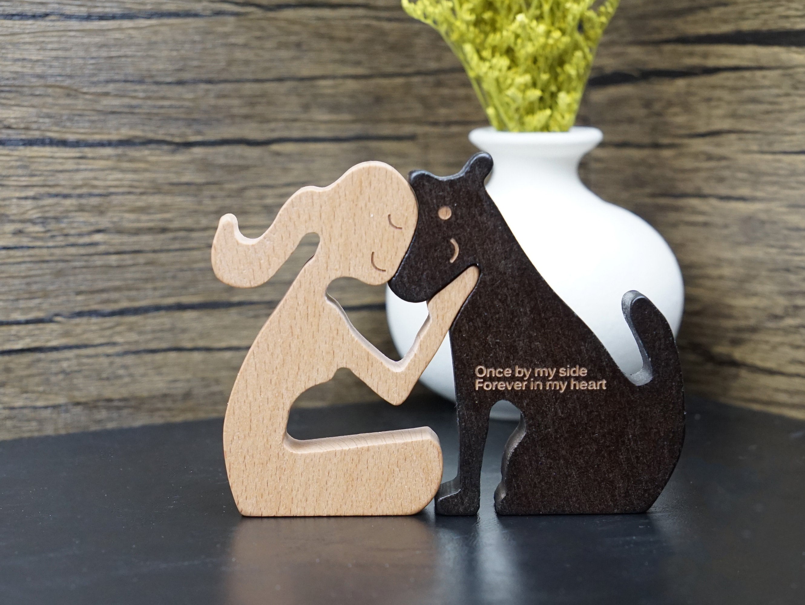 Personalized Hand Crafted Girl and Dog Wooden sculpture ,Women and Dog Carvings Memorial Gifts Dog Statues Home Decor ,Dog Lover Gifts
