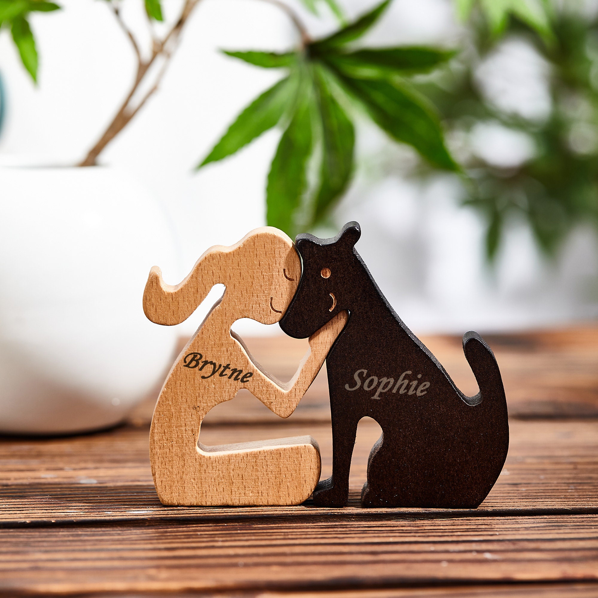 Personalized Hand Crafted Girl and Dog Wooden sculpture ,Women and Dog Carvings Memorial Gifts Dog Statues Home Decor ,Dog Lover Gifts