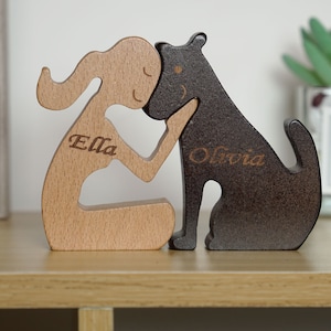 Sculptures personnalisées en bois pour femmes et animaux de compagnie, cadeaux commémoratifs pour chiens, statues de chien en bois, cadeau de décoration intérieure, cadeaux pour amoureux des chiens, naturel respectueux de l'environnement