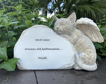 Statue personnalisée d'hommage de marqueur de tombe d'animal de compagnie d'ange de chat, pierre commémorative de chat, cadeau de perte d'animal familier pour le chat, personnalisable n'importe quel message