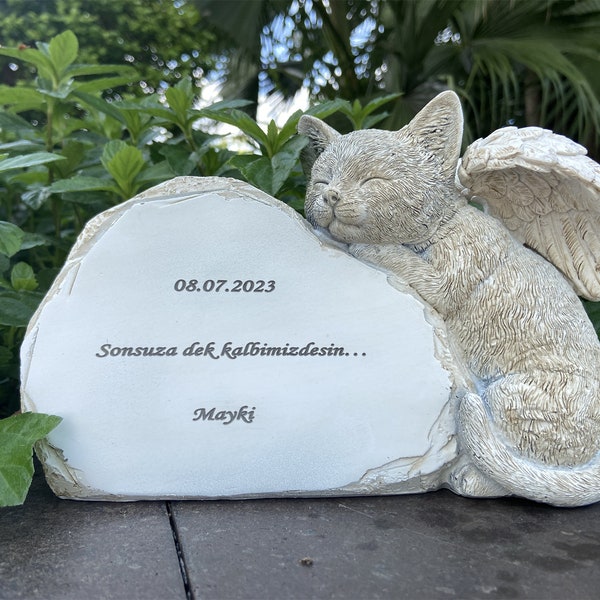 Personalizzato Cat Angel Pet Memorial Grave Marker Tribute Statue, Cat Memorial Stone, Pet Loss Gift for Cat, Personalizzabile Qualsiasi messaggio