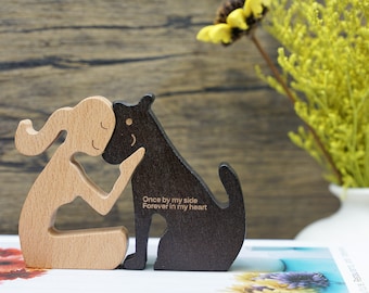 Personalized Hand Crafted Girl and Dog Wooden sculpture ,Women and Dog Carvings Memorial Gifts Dog Statues Home Decor ,Dog Lover Gifts