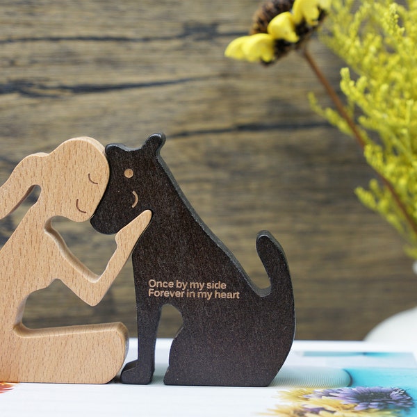 Gepersonaliseerde handgemaakte meisje en hond houten sculptuur, vrouwen en hond houtsnijwerk Memorial geschenken hond standbeelden Home decor, hondenliefhebber geschenken