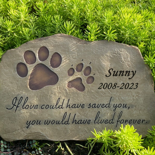Personalized Dog Pet Memorial Stone,Waterproof Cat Dog Grave Marker Puppy Garden Yard Tombstone,Paw Prints Pet Memorial Gravestone Pet Gifts