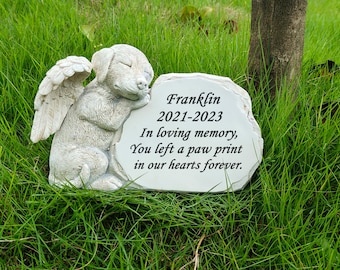 Personalized Dog Angel Memorial Grave Marker Tribute Statue-Pet Headstone Memorial Garden Stone-Carvings Any Messages-Gifts for Dog Lovers