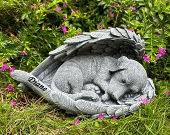 Personalized Angel Wings Dog Memorial Stone, Dog Memorial Statue Engraved with Pet Name, Tombstone for Dog Memorial Gifts and Pet Loss Gifts