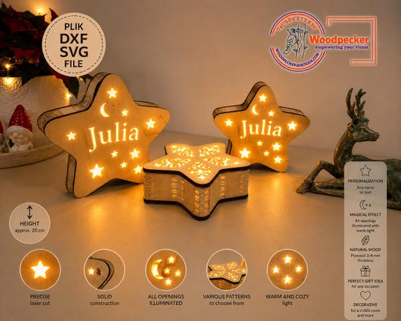 Plik SVG/DXF Lampka LED ze sklejki 3mm – Personalizowany projekt do wycinania laserem