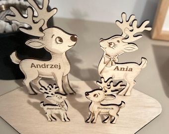 Familia de renos con nombres - Archivo de corte digital DXF SVG Reno lightburn