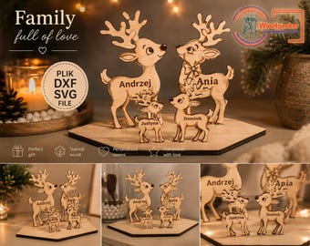 Família de Renas com Nomes - Arquivo de Corte Digital DXF SVG lightburn Renas