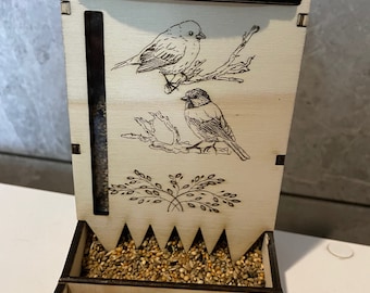 DXF Seed Feeder and Dispenser 450g 4mm Plywood Amadina Canary Zebra Finch Parrot