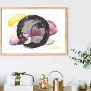 Sleeping cat print, Elegant black cat print, Colorful cat print, Watercolor cat print, Digital prints