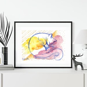 Elegant cat print, Sleeping cat print, Colorful cat print, Watercolor cat print, Digital prints