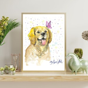 Golden retriever wall art, Golden retriever watercolor, Colorful dog art, Digital print, Golden retriever print