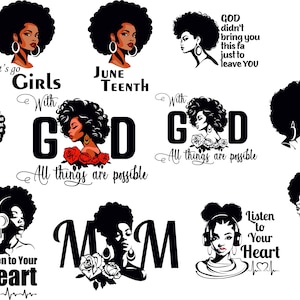 Afro Woman SVG Bundle, mom Svg, Afro Queen Svg, Afro Lady Svg, christian svg, Black Woman, For Cricut, For Silhouette, Cut Files, Tshirt,Png