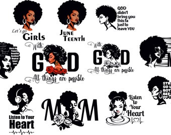 Afro Woman SVG Bundle, mom Svg, Afro Queen Svg, Afro Lady Svg, christian svg, Black Woman, For Cricut, For Silhouette, Cut Files, Tshirt,Png