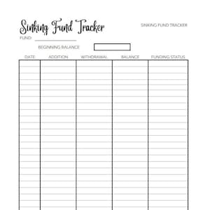 Sinking Fund Tracker Worksheet Minimal Digital Download