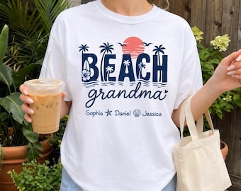Personalized Tropical Grandma Shirt, Custom Beach Sunset Palm Tree Tee