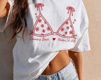 Personalized Bikini Bachelorette T-shirt, Custom Beach Bach Party Tee, Bridal Party Shower Gift