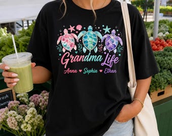 Personalized Grandma Life Turtle Shirt, Custom Grandkids Names Tee, Grandma Gift