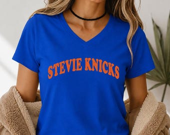 Stevie Knicks Women's V-Neck, Viral Vintage Basketball Tee, Game Day Shirt