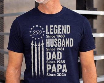 Personalized Legend Husband Dad Papa Since Year Shirt, Patriotic USA Flag Fathers Day Tee