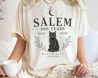 Salem 400 Years Shirt, Witch City Black Cat Tee, Halloween 2026 Salem Massachusetts T-shirt