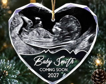 Custom Baby Name Ultrasound Glass Ornament, Pregnancy Announcement Keepsake, Coming Soon 2027