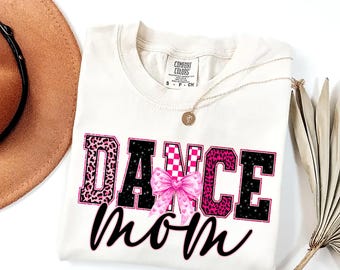 Dance Mom Shirt Pink Leopard Checkered Bow Graphic Tee Gift