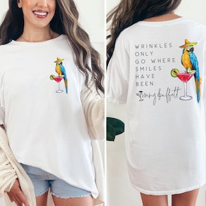 Jimmy Buffett Memorial V-Neck T-Shirt: Parrot & Margarita Design