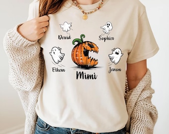 Custom Grandma Halloween Shirt – Funny Pumpkin Ghost Tee with Kids’ Names