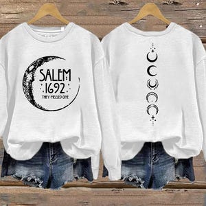 Mujer Halloween Salem 1692 Se perdieron una sudadera de ambos lados, divertida sudadera con capucha de Halloween de ambos lados, regalo para Halloween de manga larga