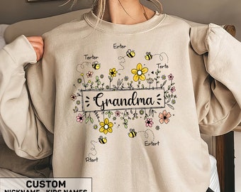 Personalized Mother's Day Sweatshirt, Custom Grandma With Nickname And Kids Names T-Shirt, Gift For Mother Long-Sleeve, Mother's Day Shirt