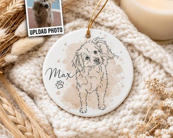 Personalized Pet Portrait Ornament, Custom Dog Memorial Christmas Ornament, Watercolor Pet's Name Ceramic