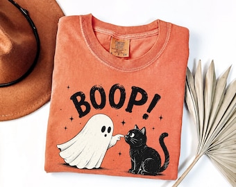 COMFORT COLORS Boop Ghost Black Cat Shirt, Cat Mom Halloween Tee, Witchy Gift