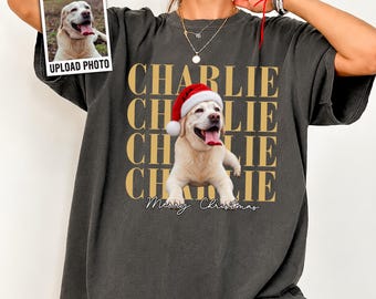 Comfort Colors® Custom Dog Christmas Shirt, Personalized Dog Portrait Tee, Pet Lover Gift