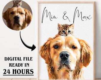 Personalized Watercolor Pet Portrait: Custom Dog & Cat Art