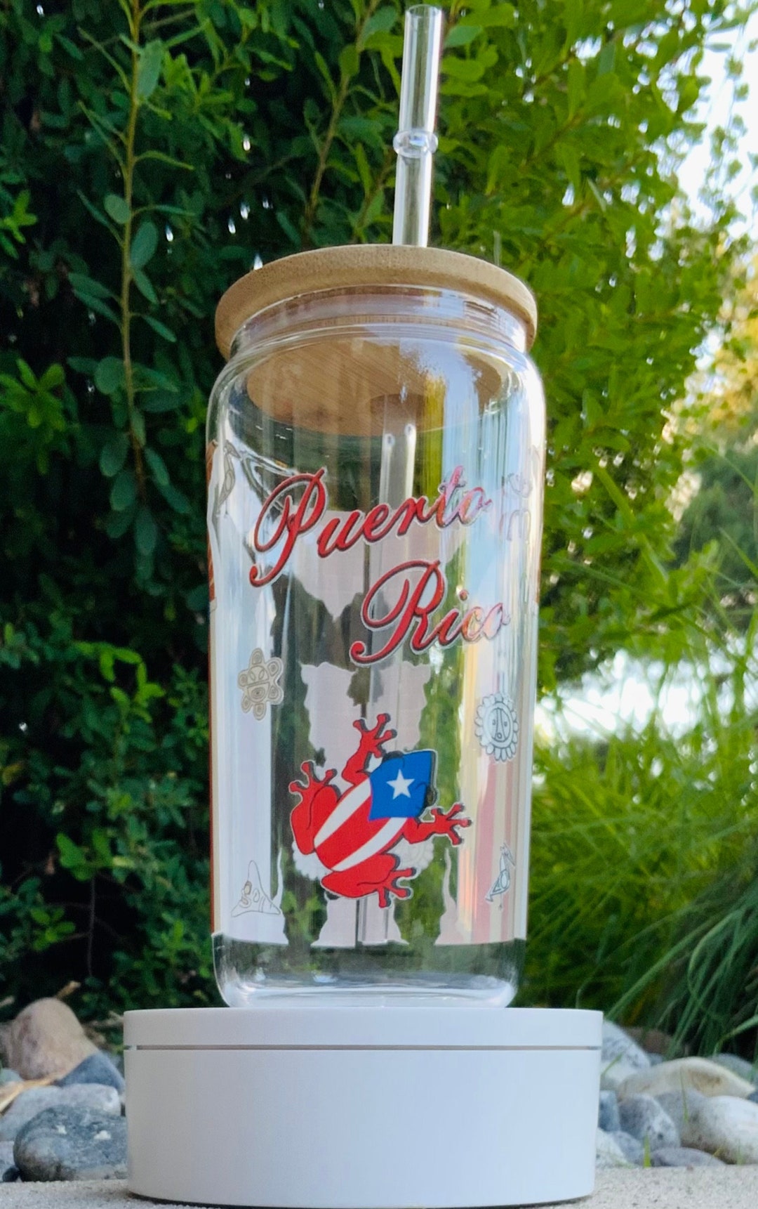 Puerto Rico Boricua Libby Glass Cup Boricua 16oz W/lid & Straw Latinao