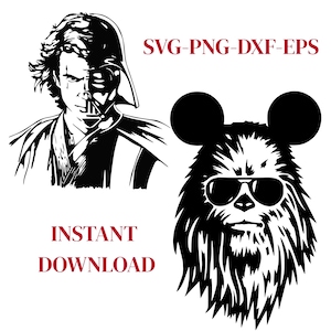 Anakin Skywalker svg Darth Vader e Chewbacca con occhiali da sole e orecchie da Topolino Star Wars Svg, Png, Eps, Dxf, Download digitale