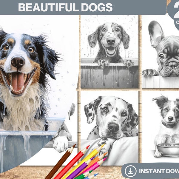 Beautiful Dogs Coloring Books | Dog Coloring Pages for Adults and Kids | Grayscale Coloring Book | Black and White | Instant Download PDF