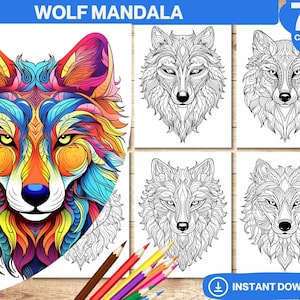75 Wolf Mandala Coloring Book, PDF, Printable Coloring Pages, Simple Mandalas, Stress Relief Patterns, Art Therapy, Adult Kid Coloring Pages